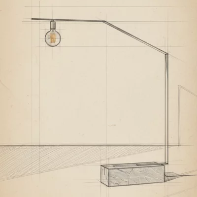 -esquisse lampe sur pied en bloc de pierre de Tavel bleue-