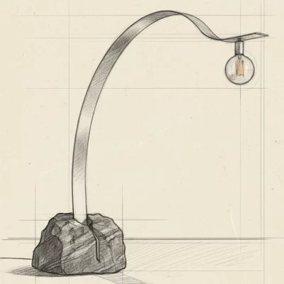 -croquis lampe sur pied formé en roche brute-